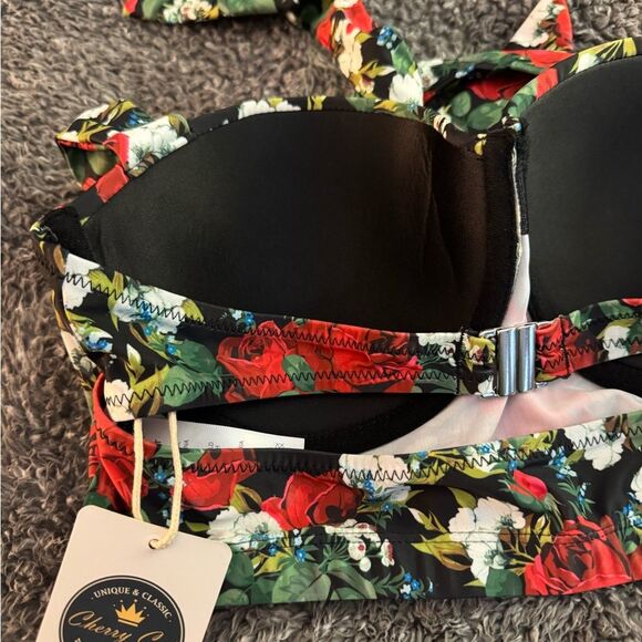 Halter Bathing Suit Bikini Top New Roses - Picture 8 of 8